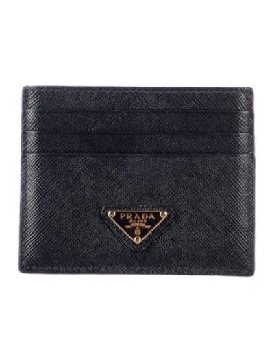 Pre-owned Prada Saffiano Lux Leather Card Holder In Black