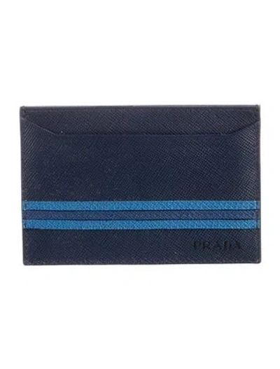 Pre-owned Prada Saffiano Lux Leather Card Holder In Blue