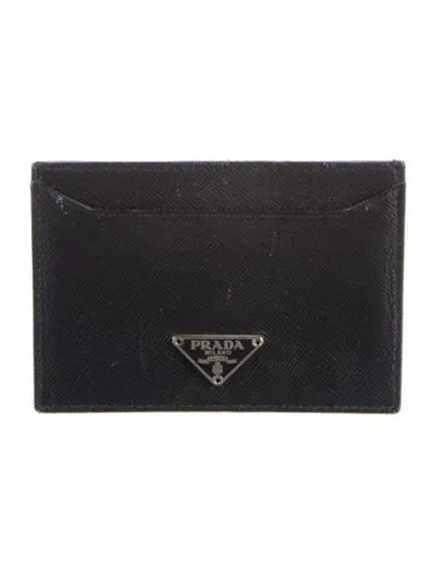 Pre-owned Prada Saffiano Lux Leather Card Holder In Blue