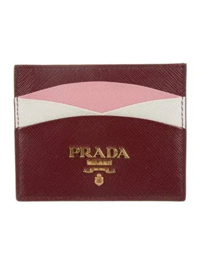 Pre-owned Prada Saffiano Lux Leather Card Holder In Burgundy