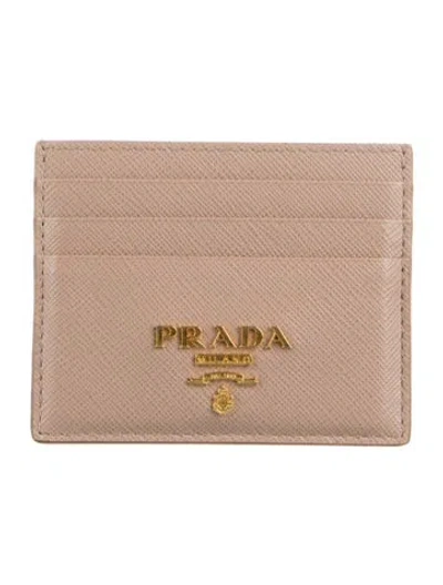 Pre-owned Prada Saffiano Lux Leather Card Holder In Neutral