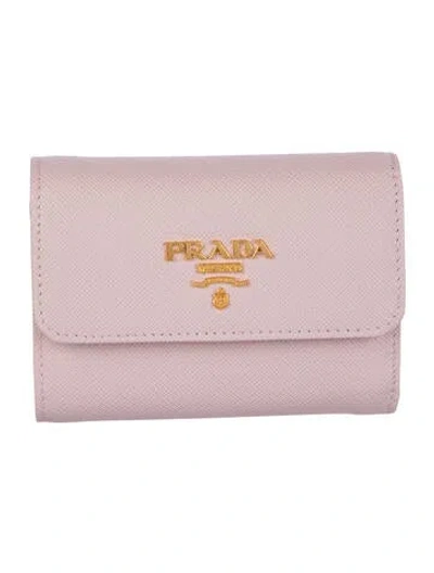 Pre-owned Prada Saffiano Lux Leather Card Holder In Pink