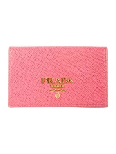 Pre-owned Prada Saffiano Lux Leather Card Holder In Pink