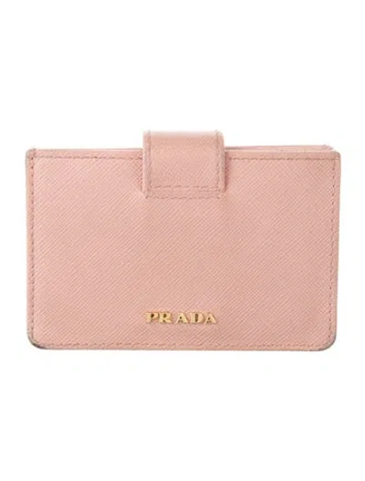 Pre-owned Prada Saffiano Lux Leather Card Holder In Pink