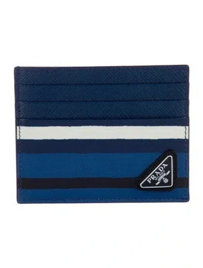 Pre-owned Prada Saffiano Lux Leather Card Holder W/ Tags In Blue