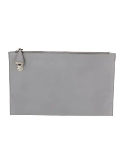 Pre-owned Prada Saffiano Lux Leather Clutch In Gray