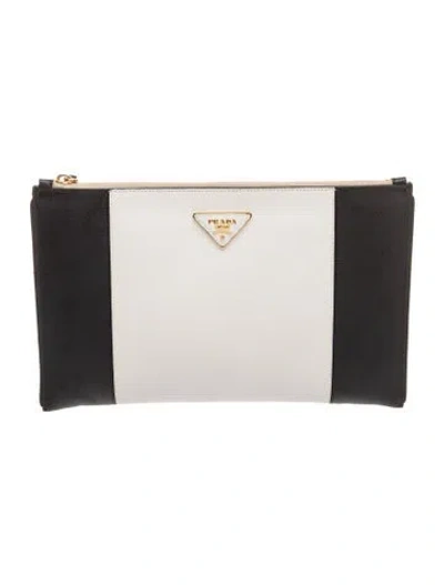 Pre-owned Prada Saffiano Lux Leather Clutch In Neutral