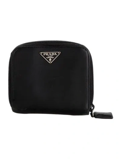Pre-owned Prada Saffiano Lux Leather Coin Pouch In Black