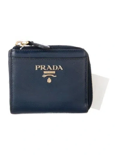 Pre-owned Prada Saffiano Lux Leather Coin Pouch In Blue