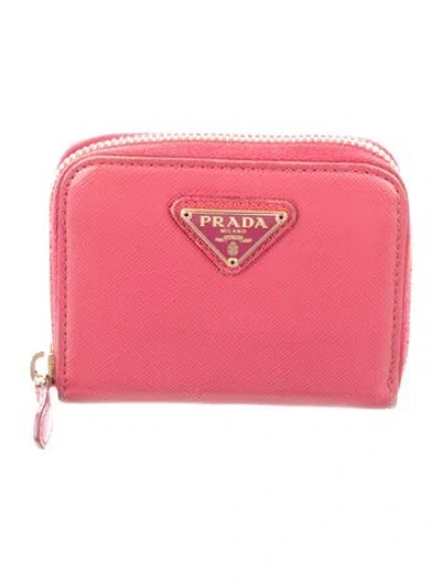 Pre-owned Prada Saffiano Lux Leather Coin Pouch In Pink