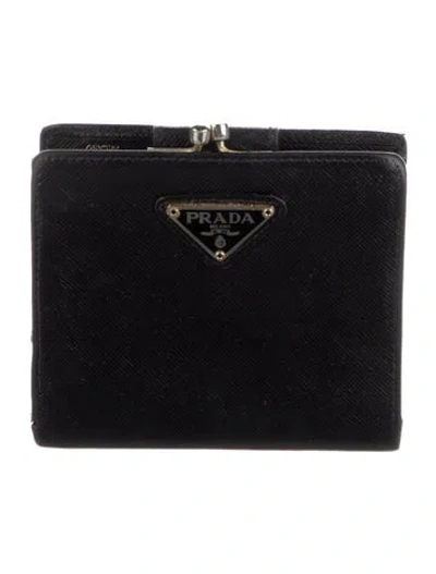 Pre-owned Prada Saffiano Lux Leather Compact Wallet In Black