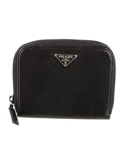 Pre-owned Prada Saffiano Lux Leather Compact Wallet In Black