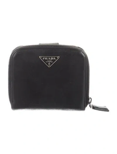 Pre-owned Prada Saffiano Lux Leather Compact Wallet In Black