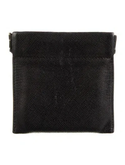 Pre-owned Prada Saffiano Lux Leather Compact Wallet In Black