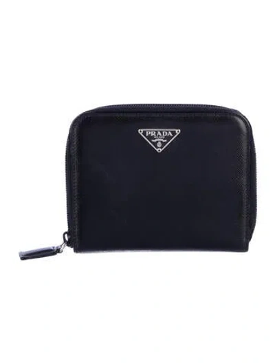 Pre-owned Prada Saffiano Lux Leather Compact Wallet In Black