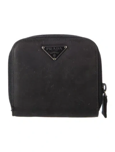 Pre-owned Prada Saffiano Lux Leather Compact Wallet In Black
