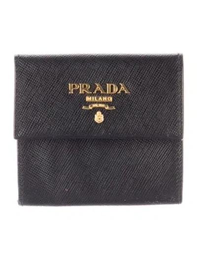 Pre-owned Prada Saffiano Lux Leather Compact Wallet In Black