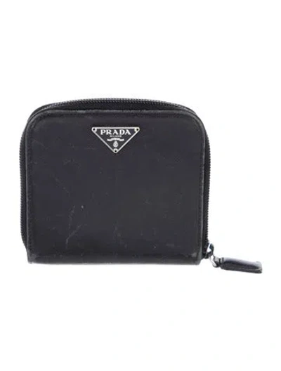 Pre-owned Prada Saffiano Lux Leather Compact Wallet In Black