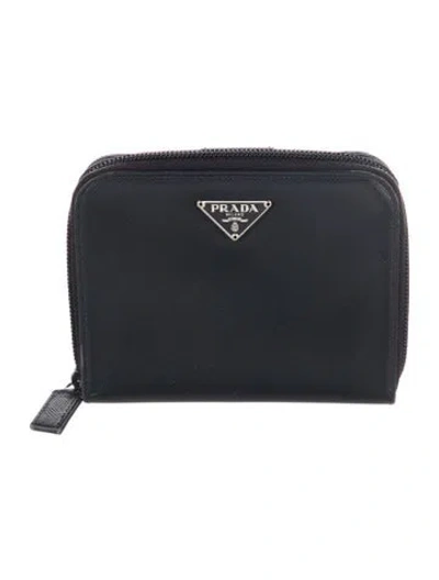Pre-owned Prada Saffiano Lux Leather Compact Wallet In Blue
