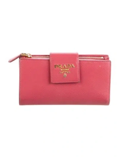 Pre-owned Prada Saffiano Lux Leather Compact Wallet In Pink