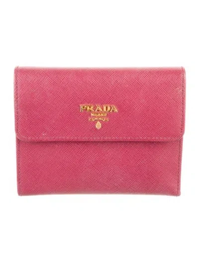 Pre-owned Prada Saffiano Lux Leather Compact Wallet In Pink