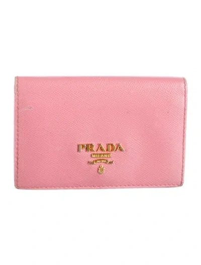 Pre-owned Prada Saffiano Lux Leather Compact Wallet In Pink