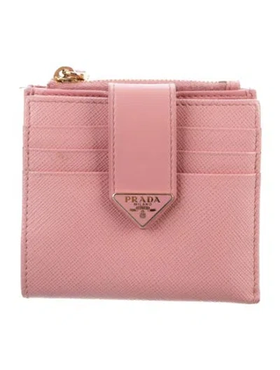 Pre-owned Prada Saffiano Lux Leather Compact Wallet In Pink