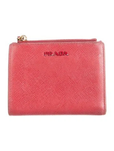 Pre-owned Prada Saffiano Lux Leather Compact Wallet In Red