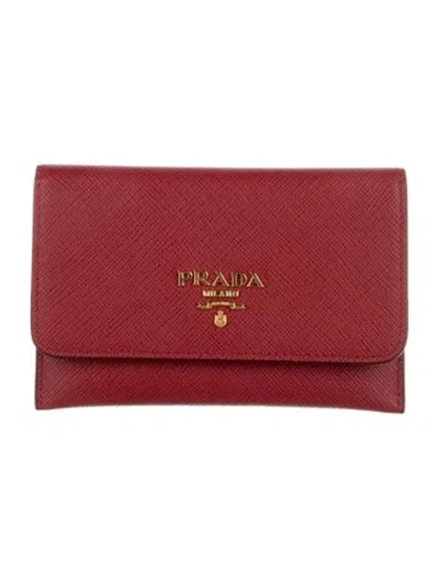 Pre-owned Prada Saffiano Lux Leather Compact Wallet In Red