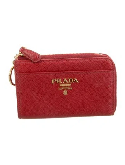 Pre-owned Prada Saffiano Lux Leather Compact Wallet In Red