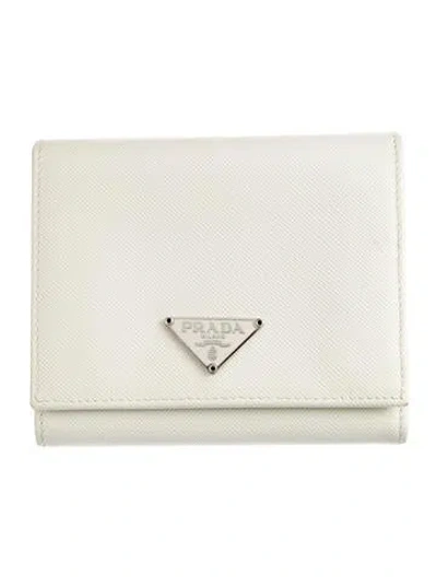 Pre-owned Prada Saffiano Lux Leather Compact Wallet In White