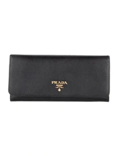 Pre-owned Prada Saffiano Lux Leather Continental Wallet In Black