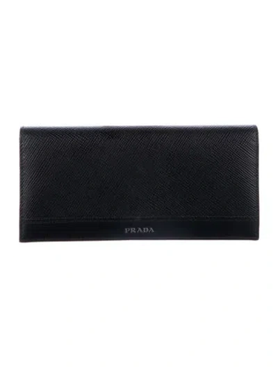 Pre-owned Prada Saffiano Lux Leather Continental Wallet In Black