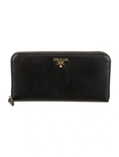 Pre-owned Prada Saffiano Lux Leather Continental Wallet In Black