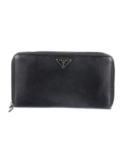 Pre-owned Prada Saffiano Lux Leather Continental Wallet In Black