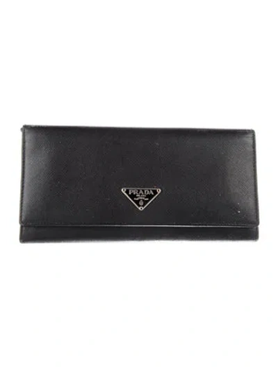 Pre-owned Prada Saffiano Lux Leather Continental Wallet In Black