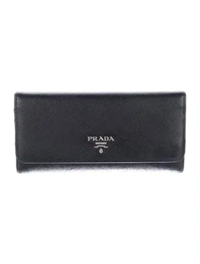 Pre-owned Prada Saffiano Lux Leather Continental Wallet In Black