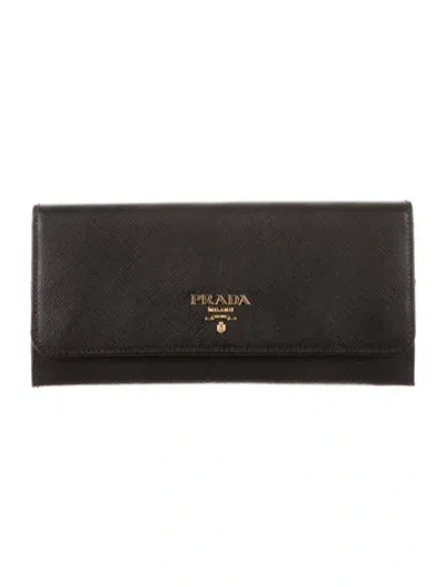 Pre-owned Prada Saffiano Lux Leather Continental Wallet In Black