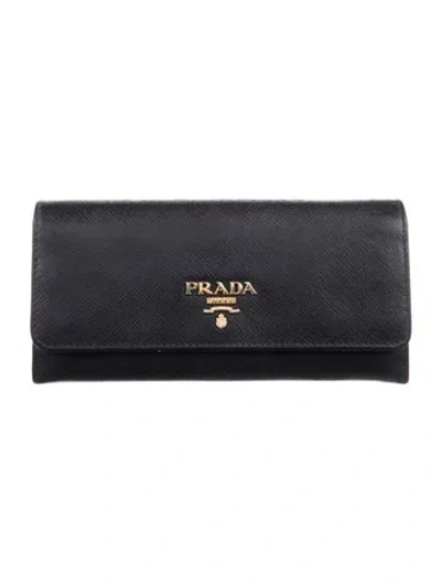 Pre-owned Prada Saffiano Lux Leather Continental Wallet In Black