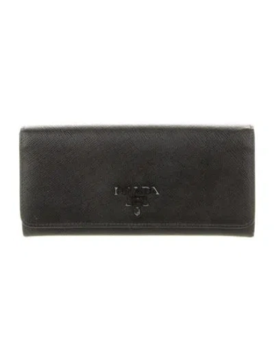 Pre-owned Prada Saffiano Lux Leather Continental Wallet In Black