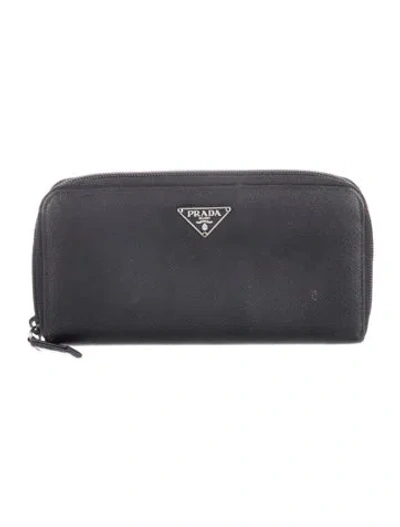 Pre-owned Prada Saffiano Lux Leather Continental Wallet In Black