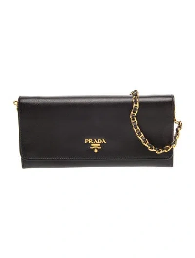Pre-owned Prada Saffiano Lux Leather Continental Wallet In Black