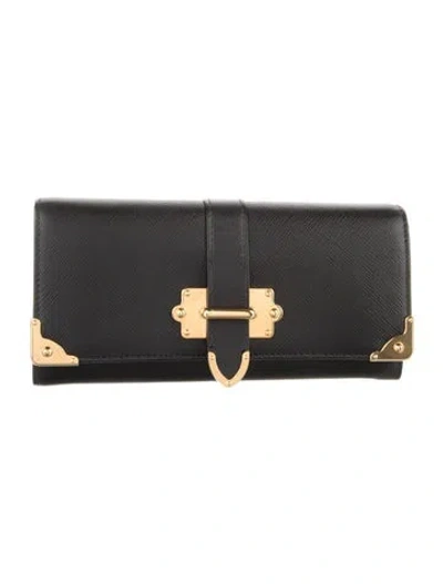 Pre-owned Prada Saffiano Lux Leather Continental Wallet In Black