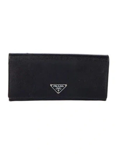 Pre-owned Prada Saffiano Lux Leather Continental Wallet In Black