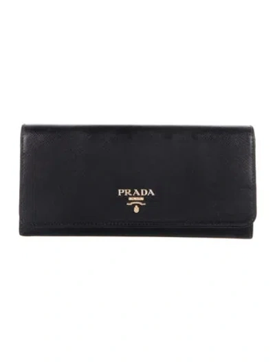 Pre-owned Prada Saffiano Lux Leather Continental Wallet In Black
