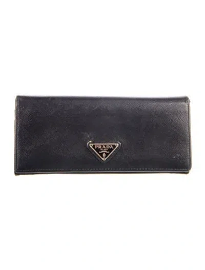 Pre-owned Prada Saffiano Lux Leather Continental Wallet In Black