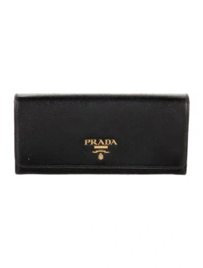 Pre-owned Prada Saffiano Lux Leather Continental Wallet In Black