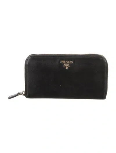 Pre-owned Prada Saffiano Lux Leather Continental Wallet In Black