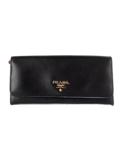 Pre-owned Prada Saffiano Lux Leather Continental Wallet In Black