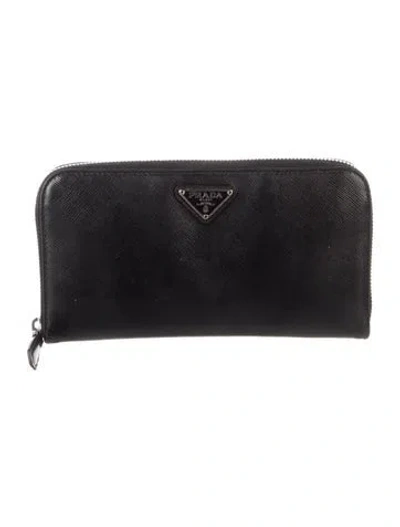 Pre-owned Prada Saffiano Lux Leather Continental Wallet In Black